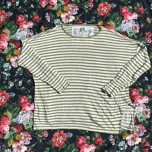 Nanavatee 100% Linen long sleeve striped tee olive & white size Medium